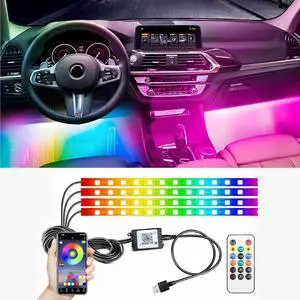 _Mega Brand LED Interior Light for Car, RGB USB Under Dash Lighting, Footwell Neon Internal Lights Kit, Smart APP and Remote Dual Control, Multicolor Music and Mic Mode,48LEDs