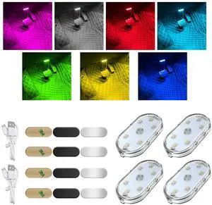 _Mega Brand 4 PCS Car LED Lights Interior Wireless, 7 Colors Sticky Auto Interior Light with 6 Bright LED Lamp Beads, Portable USB Rechargeable Vehicle Interior Led Night Light, Car Accessories