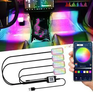 _Mega Brand Car LED Interior LightsRGB Decorative Mood Lighting for Car Foot Ambient Lighting APP Control Music Sound-Activated Car LED Strip Light AccessoriesUSB Decoration Atmosphere Lights