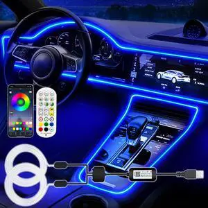 _Mega Brand Interior Car LED Strip Lights, RGB USB Ambient Lighting with Fiber Optic, EL Wire Car Accessories (2 in 1)