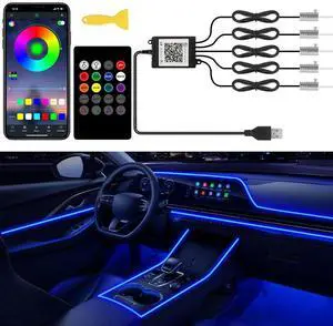 _Mega Brand Interior Car Lights with Wireless APP and Remote Control, 5 in 1 RGB Ambient Lighting Kit with 236 inches Fiber Optic, 16 Million Colors Car Neon Strip with Music Mode