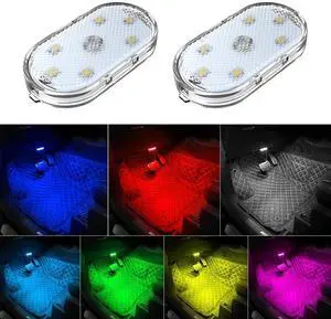 _Mega Brand LED Lights, 2Pcs 7 Colors Magnetic Car Interior Ambient Lights Kit - Touch Control, Portable USB Rechargeable Car Led Atmosphere Lights