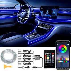 _Mega Brand Interior Car LED Strip Lights, RGB 6 in 1 Ambient Lighting Kits with 315 inches Fiber Optic, 16 Million Colors Car Interior Lights with Wireless APP and Remote Control, Sync to Music