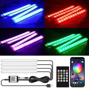 _Mega Brand Car Led Light Interior Under Dash Foot Well Light RGB, 29 Modes Static/Gradient/Strobe, Music Sync, with Controller App Timer, USB 5V, Inside Car Lighting