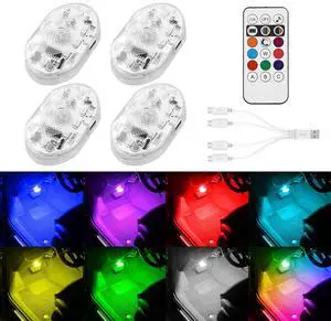 _Mega Brand 4PCS Wireless Led Lights for Car with Remote,8 Colors Changing RGB Car Led Lights Interior, Rechargeable Dimmable Cars Ambient Lighting,Underseat Footwell Decor