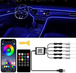 _Mega Brand Car LED Interior Strip Lights, RGB Car Interior LED Light Wireless APP and Remote Control, 5 in 1 Ambient Lighting Kit with 236 Inches Fiber Optic, EL Wire Lights for Car Inside