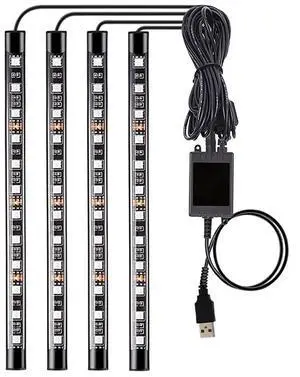 _Mega Brand Led Interior Car Lights, Controller Led Lights for Cars, Multicolor Music Underglow Lighting Kits with Wireless Control and Sound Active Function, 4pcs 48 USB LED Interior Lights, DC 5V