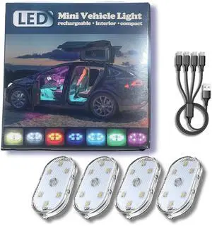 _Mega Brand Wireless Rechargeable Led Lights for Car with Usb 4-Way Easy Charger I 7-Color Car Led Lights Interior Car Accessories for Women&Men I Magnetic Interior Car Lights for Ambient Lighting Car