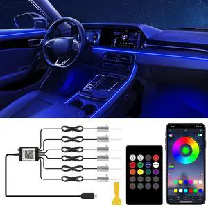 _Mega Brand Interior Car LED Lights with Wireless APP/RF Remote Control,RGB 6 in 1 Ambient Lighting Kit with 315 Inches Fiber Optic,16 Million Color Neon Strip Inside Sync to Music