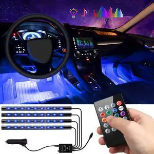 _Mega Brand 4pcs 36 LED Car Floor Atmosphere Glow Neon lights Multi-Color Music Car LED Strip Lights Decorative Underdash Lighting Kit with Sound Active function Wireless Remote Control DC 12V