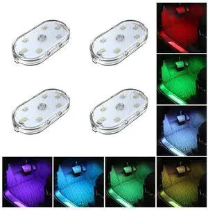 _Mega Brand Car Interior Wireless Led Lights, 7 Colors Car Ambient Lighting with 6 Bright Led Lamp Beads, USB Rechargeable Car Interior Portable Magnetic Car Reading Light Night Light