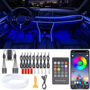 _Mega Brand Interior Car Lights, 9 in 1 Car LED Strip with Wireless APP/RF Remote/Button Control, 16 Million Colors Ambient Lighting Kit with 5 Fiber Optic LED Strips & 4 Under Dash Lights
