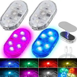 _Mega Brand Wireless LED Lights for Car Interior Magnetic Interior Car LED Lights Portable for USB Rechargeable Night Decoration 7 Colors Ambient(4 Pcs,1.06 x 2.08 x 0.31 Inch)