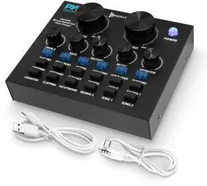 _Mega Brand PKSCRD208 Bluetooth Mini Audio Interface Podcast Mixer Sound Card - Live Streaming for PC Computer iPhone Broadcasting | Voice Changer V8 with 12 Sound Effects,3 Inputs, Mic Input
