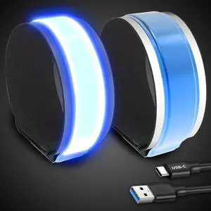 _Mega Brand 2 Pack USB-C Rechargeable Safety Lights for Runners, 360° Reflective LED Bracelets Armbands Reflectors for Walking at Night