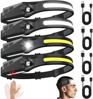 _Mega Brand Rechargeable Headlamps 4 Packs,230°Wide Beam Head Lamp LED for Hardhat, Headlamp Rechargeable with Motion Sensor,Bright Forehead Head Light for Adults with 5 Modes,Waterproof for Camping