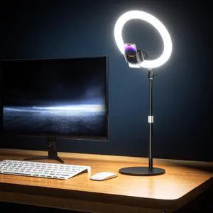 _Mega Brand 12" Desk Ring Light with Stand & Phone Holder - Adjustable Studio Light for PhotographyZoom Meetings, YouTube, TikTok, Live Streaming