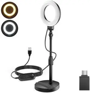 _Mega Brand Basics 5"/13cm Desk Ring Light with Stand,Phone Holder Base, 10W LED Selfie Light Compatible with iPhone for Video Recording Laptop Webcam Zoom Video Conference Lighting Makeup, Black BR60