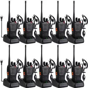 _Mega Brand Walkie Talkies 888S Rechargeable Long Range with Earpieces for Adults, 16 Channel Professional Radio Handheld Two Way Radios Li-ion Battery and Charger Included (10pack with 10earpiece)