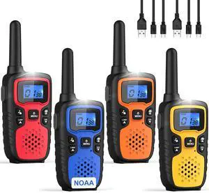 _Mega Brand Walkie Talkies for Adults Long Range-Rechargeable 4 Pack 2 Way Radios, Hiking Accessories Camping Gear Xmas Birthday Gift for Kids Family with Lamp,SOS Siren,NOAA Weather Alert,Easy to Use