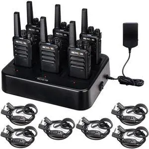 _Mega Brand RT68 Walkie Talkies with Earpiece, Portable FRS Two-Way Radios Rechargeable, with 6 Way Multi Unit Charger, Hands Free, Long Range, Rugged 2 Way Radios 6 Pack for Adults School Church