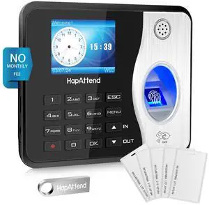 _Mega Brand Time Clocks for Employees Small Business Automatic Calculate Hours, 0 Monthly Fees Fingerprint Time Clock, H3 Standalone Biometric Clock in Machine for Employees with 5 RFID Cards