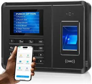_Mega Brand -Based Time Clock for Small Business with 10 IC Cards  Clock in Machine for Employee Fingerprint Attendance, Time Card Machine No Monthly Fee, iOS/Android Compatible