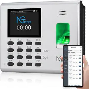 _Mega Brand Time Clock for Small Business, 2.4GHz WiFi Fingerprint Employee Time Card Machine with iOS/Android App, Automatic Punch in/Out, Battery Backup, No Monthly Fees