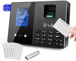 _Mega Brand Time Clock-Time Clocks for Employees Small Business-Badges& Fingerprint Attendance Machine, 0 Monthly Fee Office in/Out Punch Clock, with 5 Badges-T200