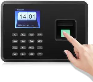 Attendance Machine, 2.4in Attendance Machine Fingerprint Biometric TFT Colou, Time Clock for Employees Small Business(US-Black)