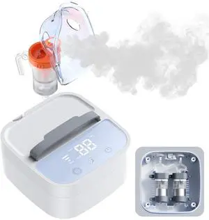 _Mega Brand Dual Pump Nebulizer Machine for Adults & Kids- 0.8ml/min Super Mist, 2.1m Fine Particles, Portable Breathing Treatment/LED Display, 45dB Quiet, Medical Grade