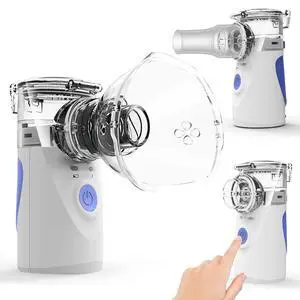 _Mega Brand Portable Nebulizer, Nebulizer Machine for Adults and Kids, Battery-Operated Nebulizer of Cool Mist, Ultrasonic Mesh Nebulizer for Breathing Problems, Office, Travel(Blue)