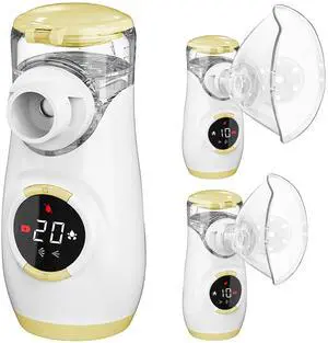 _Mega Brand Portable Nebulizer with Intuitive LED Interface and Auto-Cleaning, Handheld Portable Mesh Nebulizer for Kids, Ultra-Quiet Inhaler Compact Nebulizer Machine, Yellow