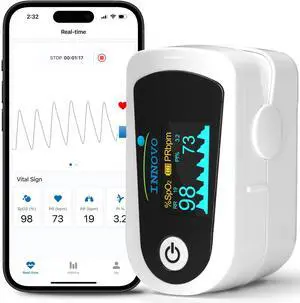 _Mega Brand FSA/HSA Eligible iP900BP-B Fingertip Pulse Oximeter, Blood Oxygen Monitor with Free App, Plethysmograph, and Perfusion Index (with Bluetooth)
