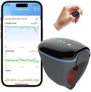 _Mega Brand O2Ring Pulse Oximter, Bluetooth SPO2 Blood Oxygen Saturation Monitor - Wearable O2 Ring Sensor with Vibration Reminder, Free APP & PC Report, Rechargeable