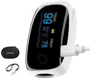 _Mega Brand Rechargeable Pulse Oximeter Fingertip Oxygen Monitor Fingertip with SpO2 Pulse Rate and PI RR OLED Precision Fast Oximeter SpO2 Reading Outdoor Sports Home (White)