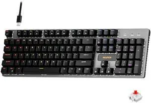 _Mega Brand GM325Pro Mechanical Keyboard,104 Keys Rainbow LED Backlit Wired Gaming Keyboards,Hot-Swap Metal Panel ABS Black Keycaps Gaming Mechanical Keyboard for Windows Laptop PC Linear Red Switches