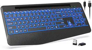 _Mega Brand Wireless Keyboard with 7 Colored Backlits, Wrist Rest, Phone Holder, Rechargeable Ergonomic Computer Keyboard with Silent Keys, Full Size Lighted Keyboard for Windows, MacBook, PC, Laptop
