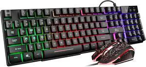 _Mega Brand Keyboard and Mouse Set, Rainbow LED Backlit Multimedia PC Keyboard, Colorful Breathing Backlit Gaming Mouse for Work or Play