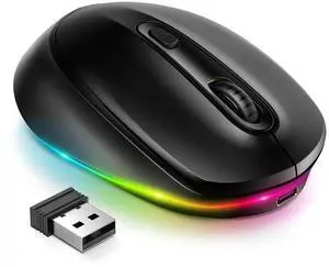 _Mega Brand Rechargeable Wireless Mouse -Light Up Mouse for Laptop, Small Cordless Mice with Quiet Click & LED Lights for Kids' Chromebook, Windows, Mac PC Computer - Black