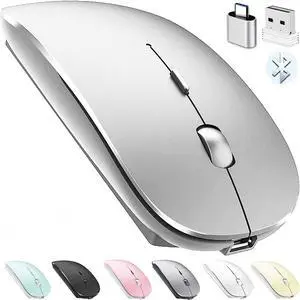_Mega Brand Bluetooth Wireless Mouse for Laptop mac MacBook ipad MacBook air MacBook pro pc Desktop Computer Windows Chromebook Notebook (Silver)