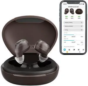 _Mega Brand Bluetooth OTC Hearing Aids for Seniors, APP Control, Bluetooth In the ear Hearing Aids, Nearly Invisible Hearing Aid, Rechargable Comfort Design Wireless Music Phone Call (Brown) (D Brush)