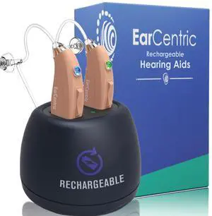 _Mega Brand EasyCharge Rechargeable Hearing Aids (Pair) for Seniors, Behind-The-Ear BTE Ear Aid PSAP digital Personal sound amplification products devices with Noise Cancellation (Beige)