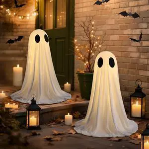 _Mega Brand 2Packs Halloween Decorations Ghost Kit - Halloween Party Decor with Upgraded Fabric and Timer Remote Control, Ideal for Outdoor Indoor Kitchen Room Office Home Fireplace