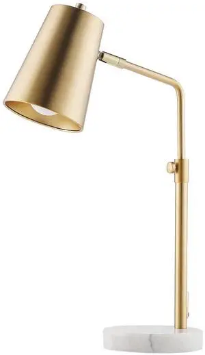 VONLUCE Gold Desk Lamp with LED Bulb Adjustable, Antique Brass Metal Table Lamp Marble Base, Mid Century Modern Reading Lamp Office, 20 Industrial Task Lamp Work Lamp for Reading Bedroom