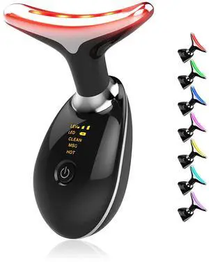 _Mega Brand Face Massager with Led Light: 7-Color Facial Device - Neck Wrinkles Tightening Wand - Vibration Tool for Skin Care, Black