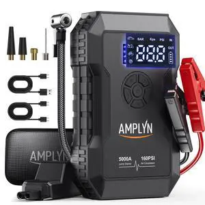 _Mega Brand Car Battery Jump Starter with Air Compressor 160PSI,5000A 60W Portable Jump Starter Battery Pack ,12V Starter Jump Box with Jumper Cables,Type C Fast Charging,3 Mode Light