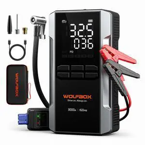 _Mega Brand 3000A Jump Starter with Air Compressor, 16000mAh&160PSI Portable Car Battery Jump Starter with 65W Fast Charge, 12V Battery Pack  with Boost, Light and Jumper Cables