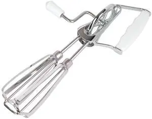 _Mega Brand  Stainless Steel Manual Hand Mixer, White Retro Style Egg Beater, 10" x 5"