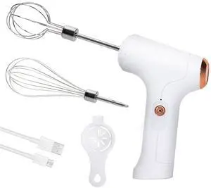_Mega BrandCordless Hand Mixer, Handheld Electric Whisk with 3 Speed Modes, Hand Held Egg Beater with 2 Detachable Stir Whisks (White)